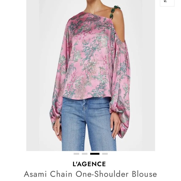 L'AGENCE Pink and Black Asymmetrical Blouse - Picture 1 of 8